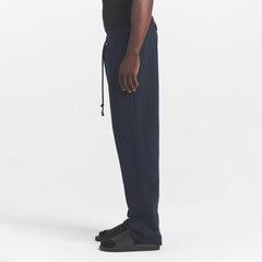 FLEECE LOUNGE MENS CLASSIC STRAIGHT LEG PANT | NAVY ON A MODEL SIDE VIEW @ | FOCUS: 0.0, 1.0, 0.9