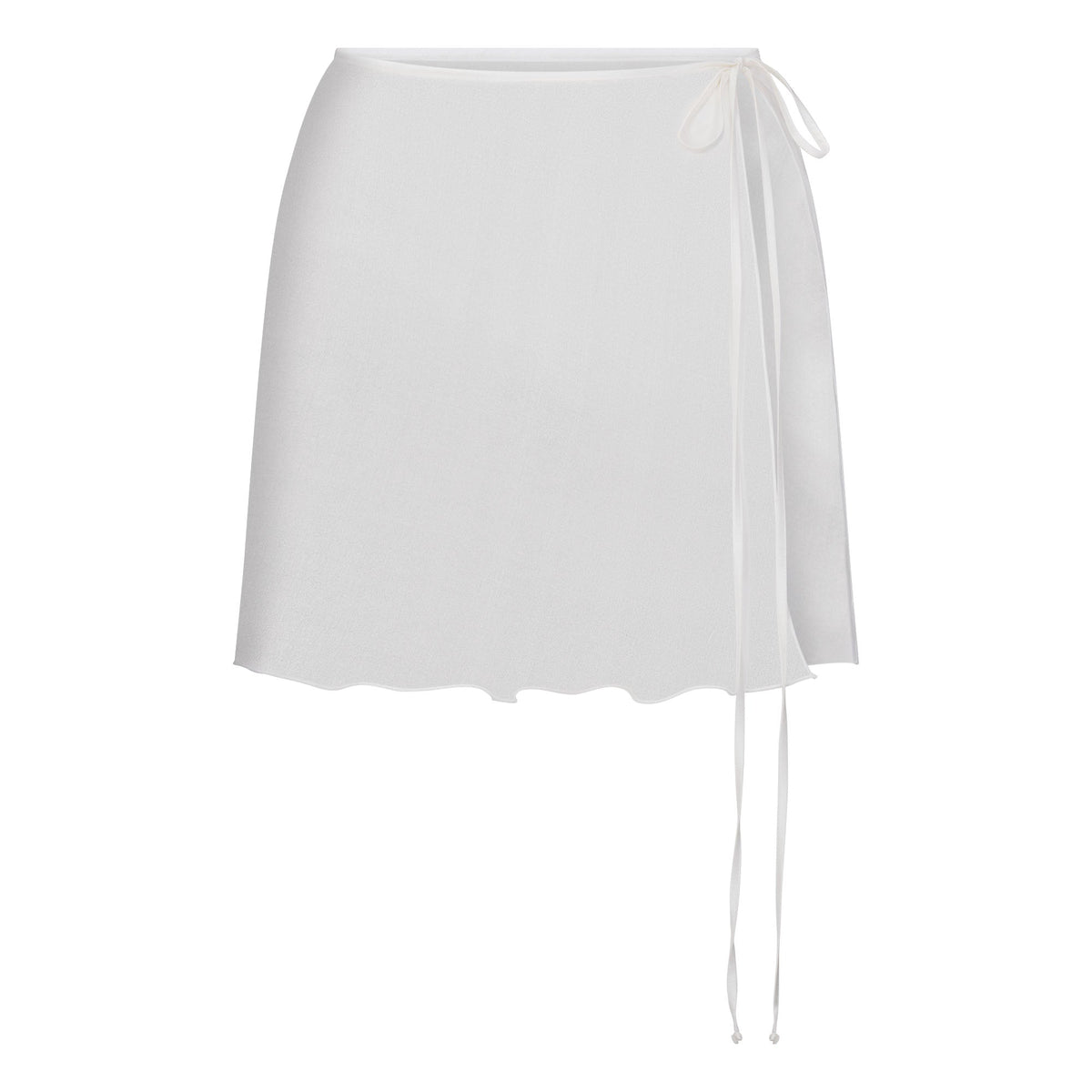 SKIMS ROMANCE TIE SIDE MINI SKIRT | IVORY LAYS FLAT ON A WHITE BACKGROUND | FLT 