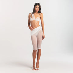 ULTRA FINE MESH DRAPED CAPRI | IVORY ON A MODEL FRONT VIEW @ | FOCUS: 0.0, 1.0, 0.9