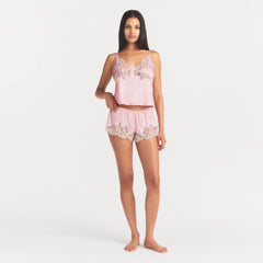 SILK LACE SHORT | PEONY TONAL ON A MODEL FRONT VIEW @ | FOCUS: 0.0, 1.0, 0.9