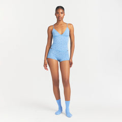 LIGHTWEIGHT COTTON LACE CAMI AND BOY SHORT SET | SURF DAINTY FLORAL PRINT ON A MODEL FRONT VIEW @ | FOCUS: 0.0, 1.0, 0.9