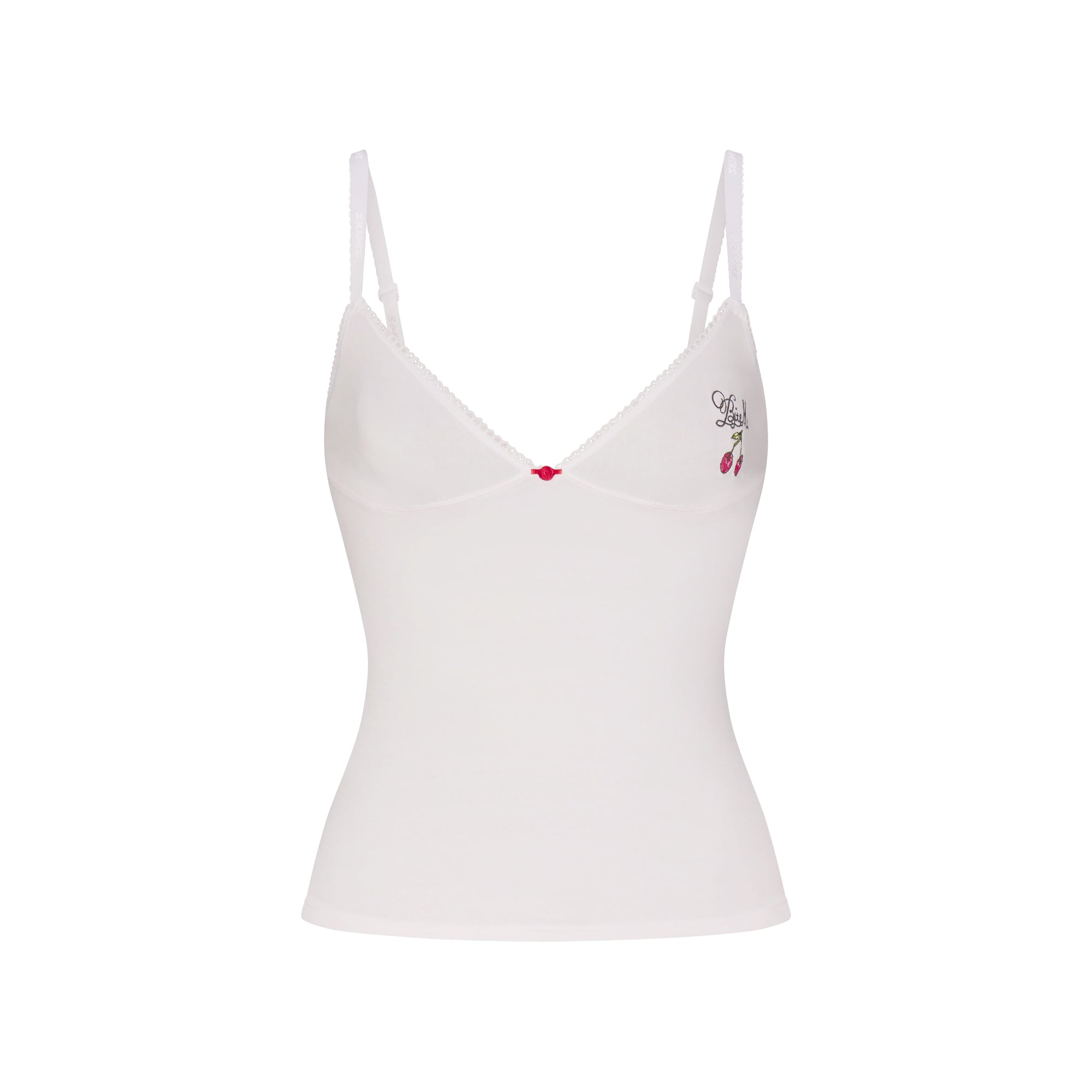 LIGHTWEIGHT COTTON LOGO PICOT CAMI AND BOY SHORT SET | SNOW CONTRAST FLAT ON A WHITE BACKGROUND