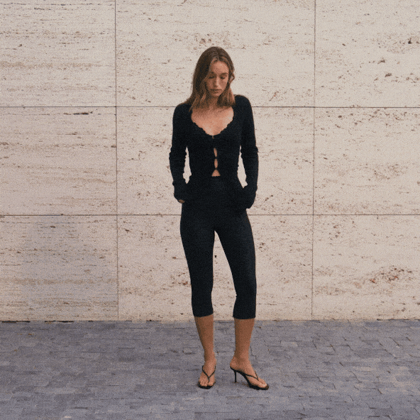 LACE KNIT LONG SLEEVE CARDIGAN | OBSIDIAN CAMPAIGN IMAGE @ | FOCUS: 0.0, 1.0, 0.9