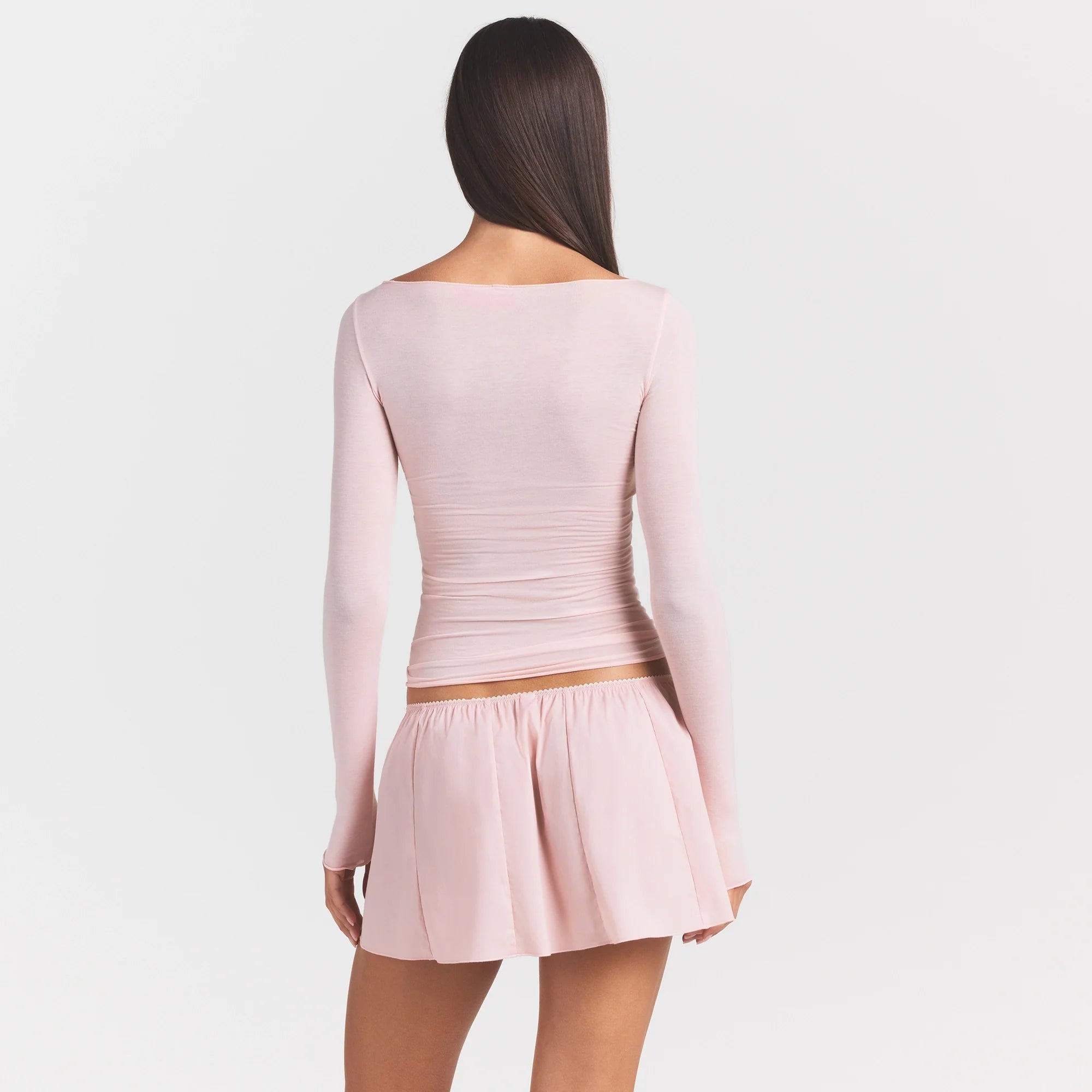 SHEER MODAL LONG SLEEVE BOATNECK TOP | PRIMROSE ON A MODEL SIDE VIEW