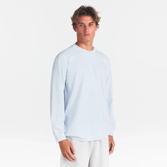 HEAVYWEIGHT COTTON MENS RELAXED LONG SLEEVE T-SHIRT | ATMOSPHERE ON A MODEL FRONT VIEW @ | FOCUS: 0.0, 1.0, 0.9