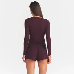 COTTON JERSEY SCOOP NECK LONG SLEEVE TOP | CURRANT ON A MODEL | FOCUS: 0.0, 1.0, 0.9