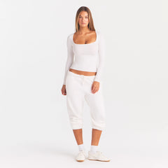 COTTON JERSEY SCOOP NECK LONG SLEEVE TOP | MARBLE ON A MODEL FRONT VIEW @ | FOCUS: 0.0, 1.0, 0.9