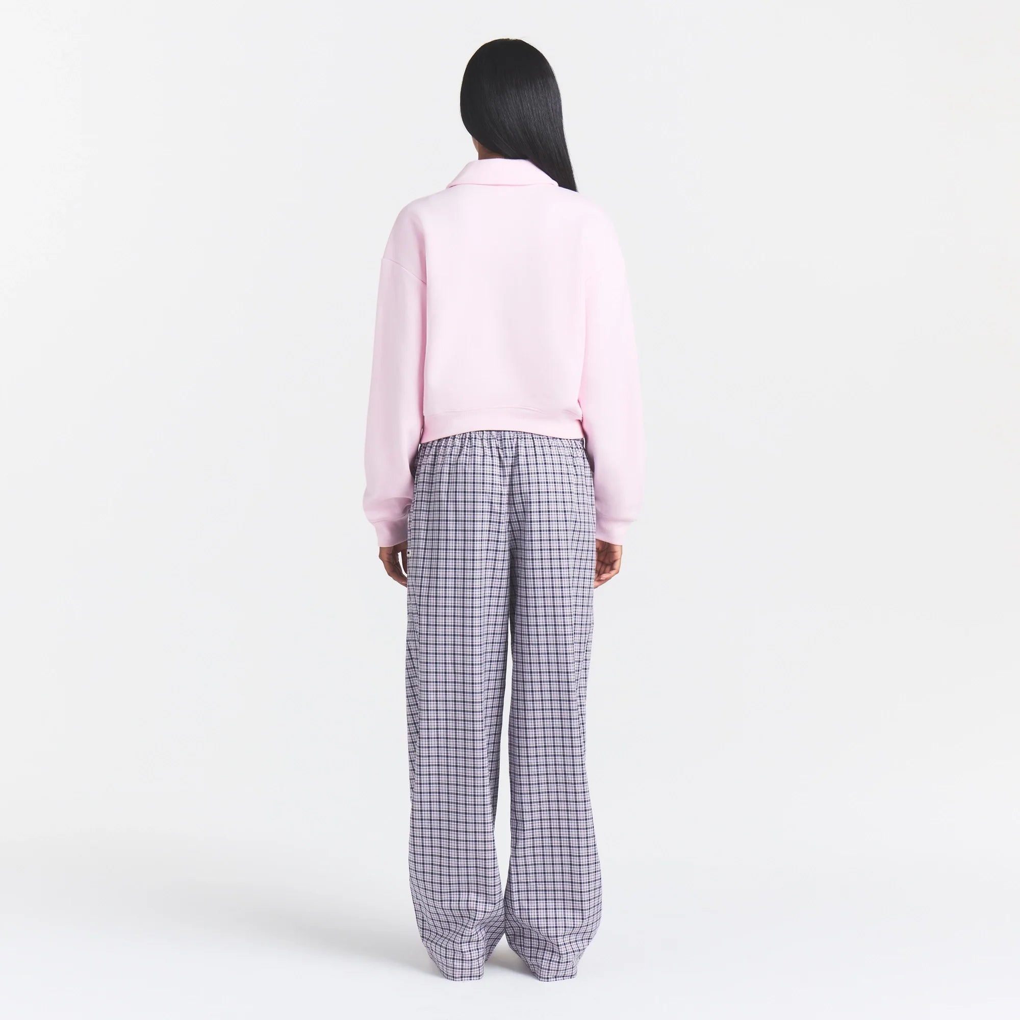 COTTON FLEECE POLO SWEATSHIRT | CHERRY BLOSSOM ON A MODEL FRONT VIEW @ | FOCUS: 0.0, 1.0, 0.9