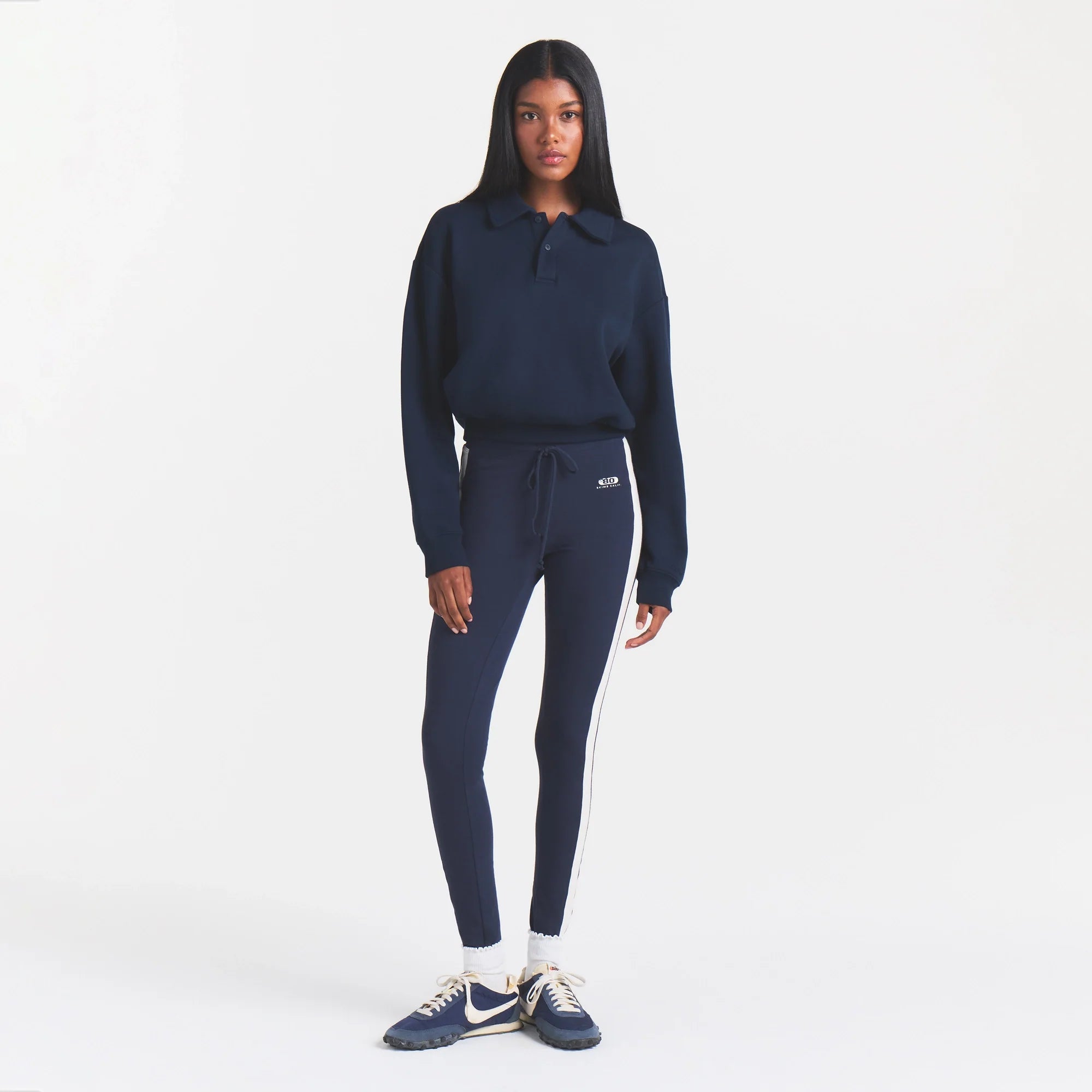 COTTON FLEECE POLO SWEATSHIRT | NAVY ON A MODEL FRONT VIEW @ | FOCUS: 0.0, 1.0, 0.9