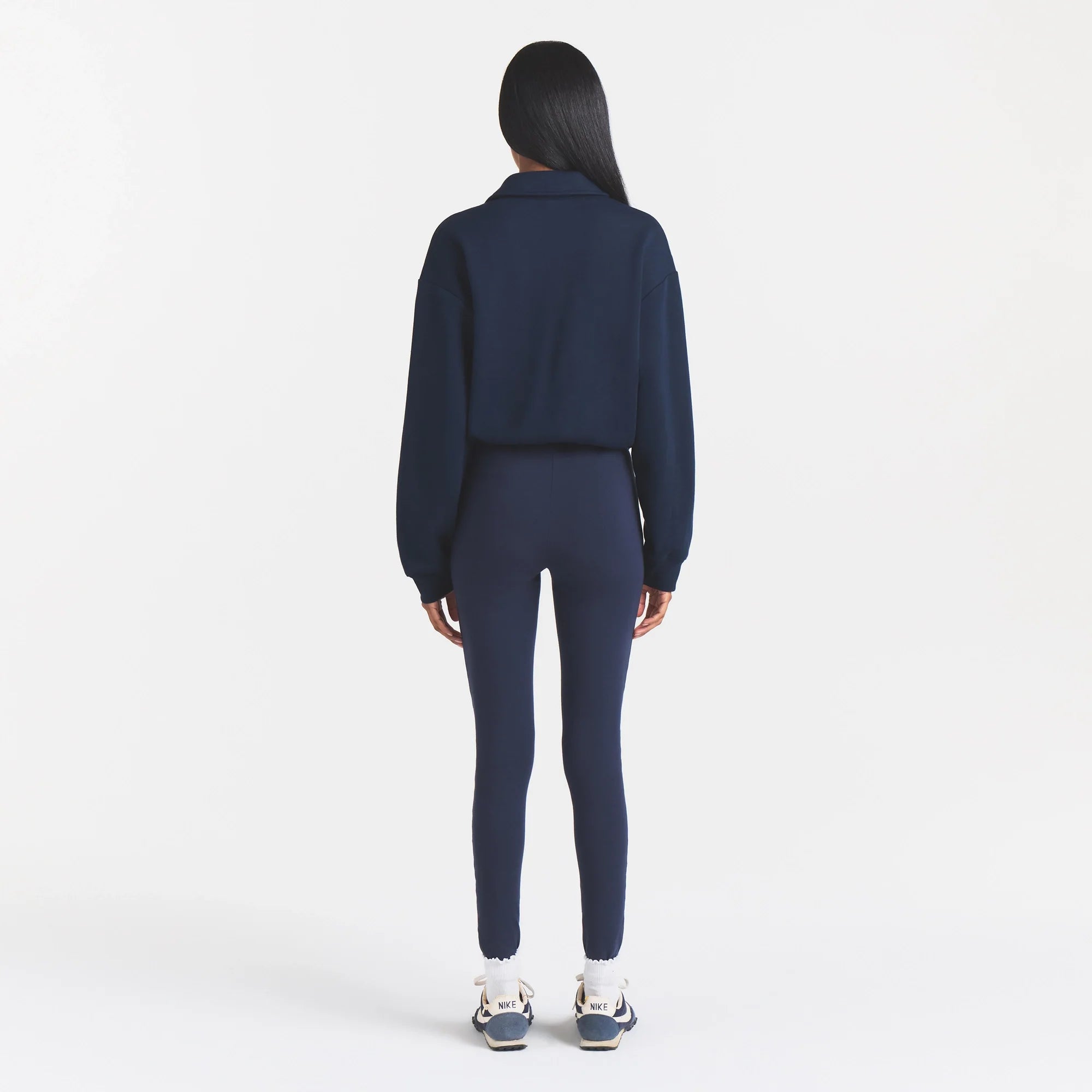 COTTON FLEECE POLO SWEATSHIRT | NAVY ON A MODEL FRONT VIEW @ | FOCUS: 0.0, 1.0, 0.9