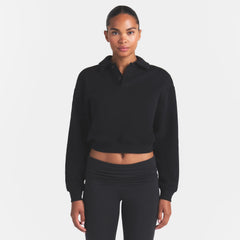 COTTON FLEECE POLO SWEATSHIRT | ONYX ON A MODEL SIDE VIEW @ | FOCUS: 0.0, 1.0, 0.9