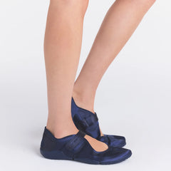 NikeSKIMS FOOTWEAR RIFT SATIN | NAVY ON A MODEL SIDE VIEW @ | FOCUS: 0.0, 1.0, 0.9
