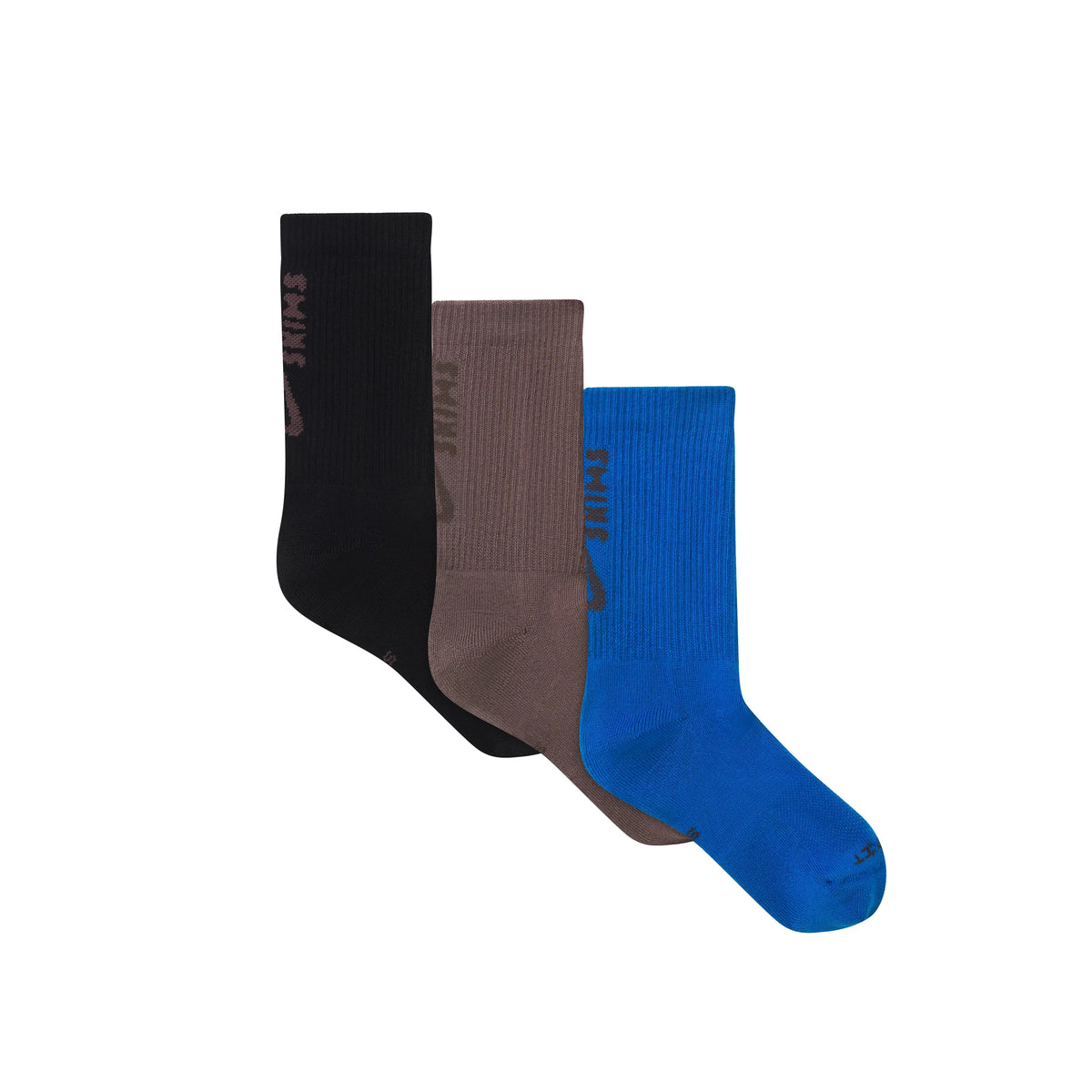 NikeSKIMS ACCESSORIES DRI-FIT™ CREW SOCK 3-PACK | COBALT MULTI FLAT ON A WHITE BACKGROUND | FLT @ | FOCUS: 0.0, 1.0, 0.9