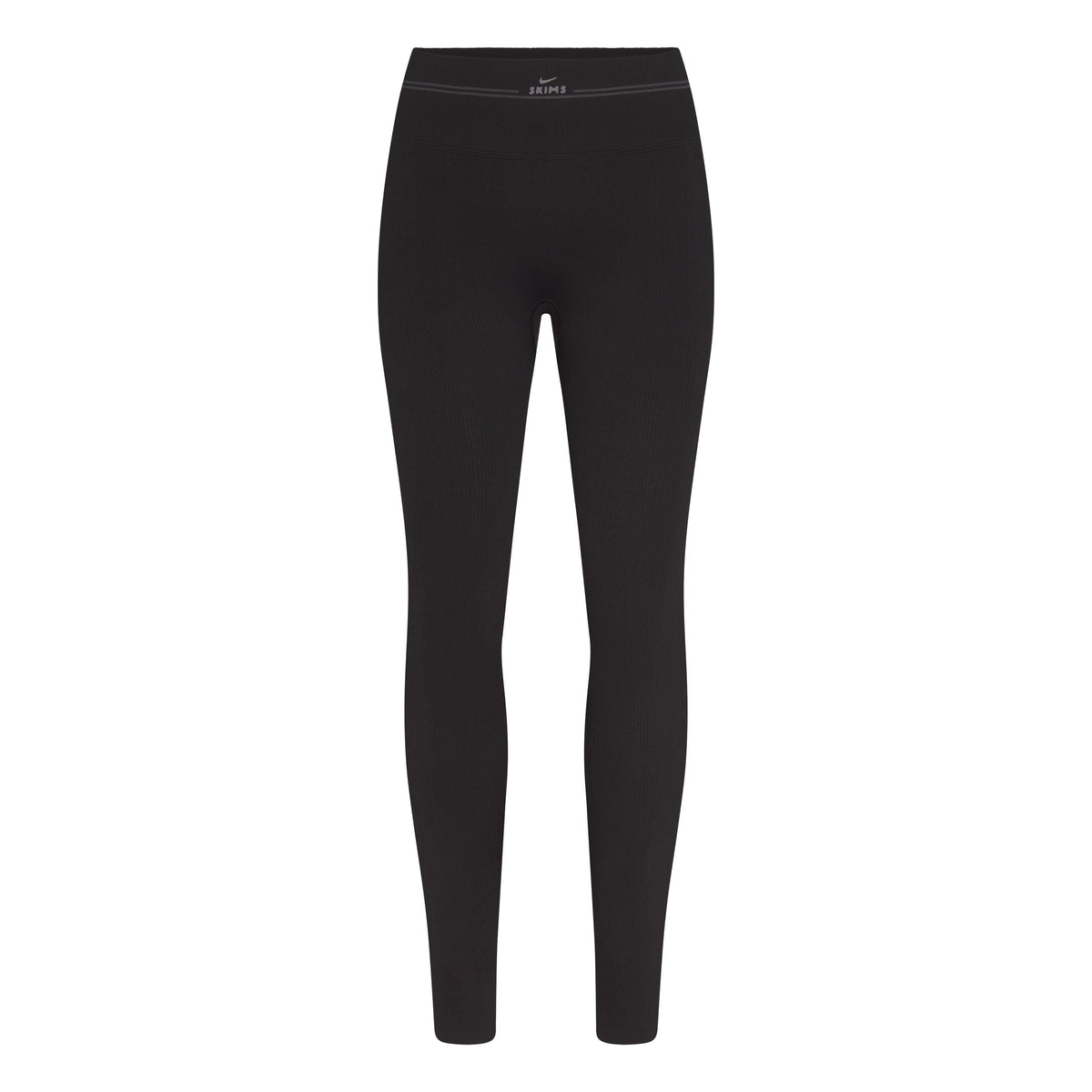 NikeSKIMS RIBBED SEAMLESS 26" LEGGING | OBSIDIAN FLAT ON A WHITE BACKGROUND | FLT