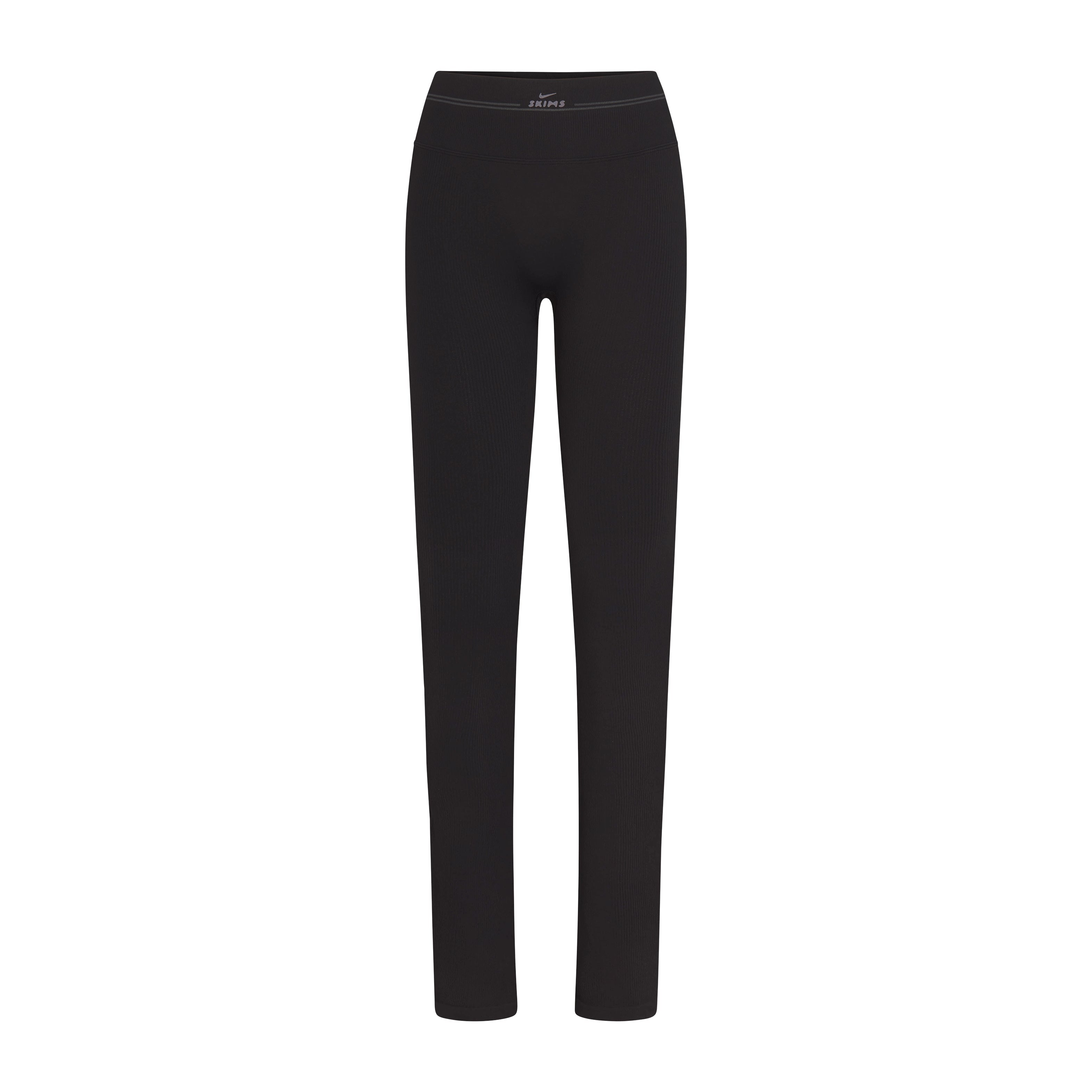 NikeSKIMS RIBBED SEAMLESS 34" STRAIGHT LEGGING | OBSIDIAN FLAT ON A WHITE BACKGROUND | FLT
