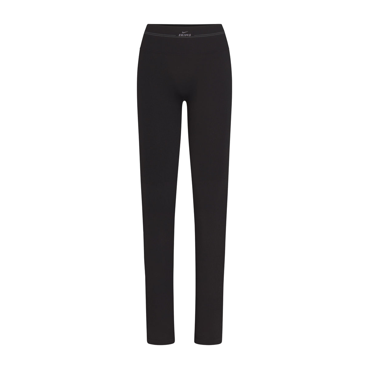 NikeSKIMS RIBBED SEAMLESS 34" STRAIGHT LEGGING | OBSIDIAN FLAT ON A WHITE BACKGROUND | FLT