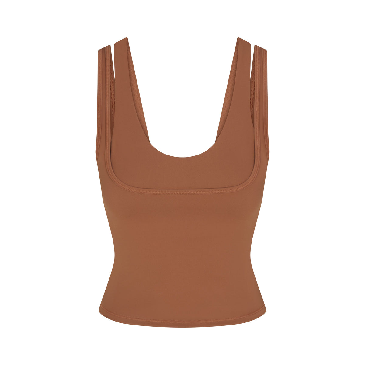 NikeSKIMS MATTE DOUBLE STRAP SCOOP TANK | CAROB BROWN FLAT ON A WHITE BACKGROUND | FLT