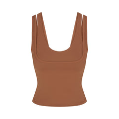 NikeSKIMS MATTE DOUBLE STRAP SCOOP TANK | CAROB BROWN FLAT ON A WHITE BACKGROUND | FLT