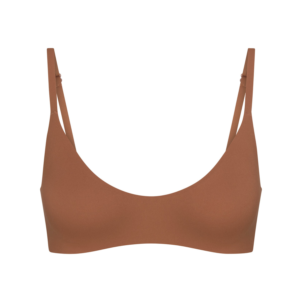 NikeSKIMS MATTE MICRO SCOOP BRA | CAROB BROWN FLAT ON A WHITE BACKGROUND | FLT