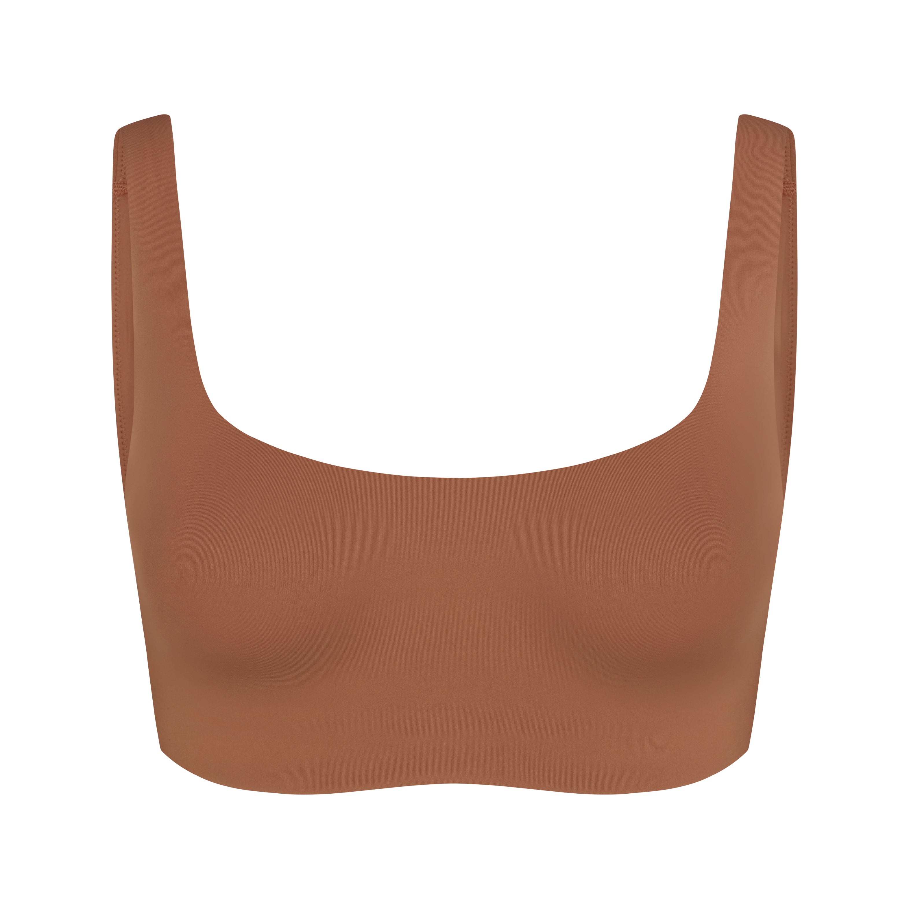 NikeSKIMS MATTE SCOOP NECK BRA | CAROB BROWN & LAYS FLAT ON A WHITE BACKGROUND | FLT