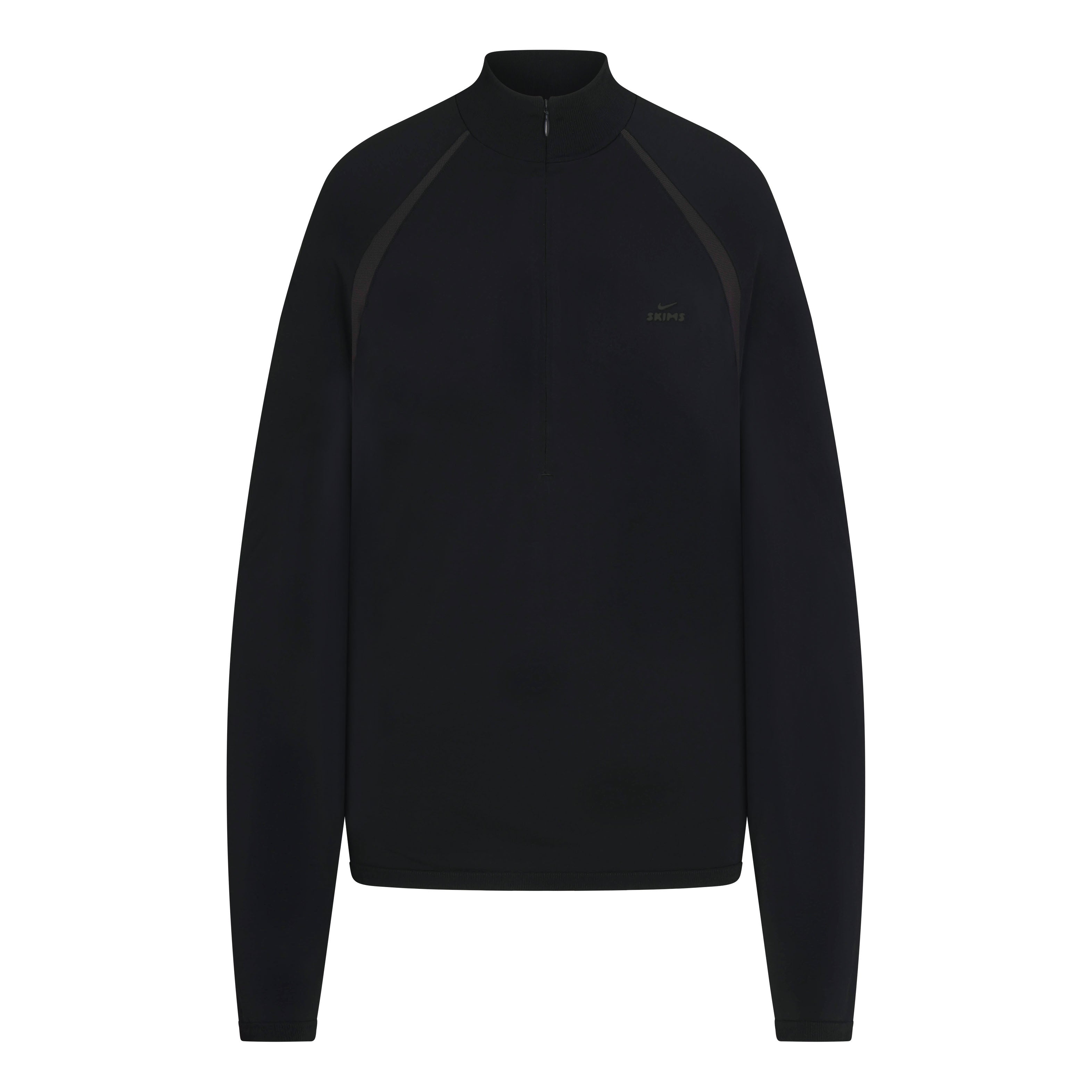 NikeSKIMS STRETCH KNIT LONG SLEEVE HALF ZIP | NSKM OBSIDIAN/NSKM IGNEOUS FLAT ON A WHITE BACKGROUND | FLT