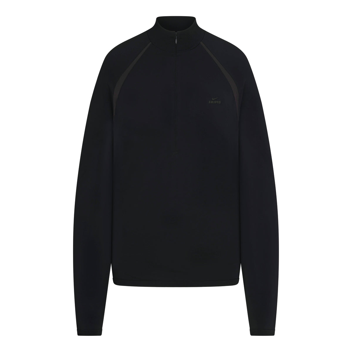 NikeSKIMS STRETCH KNIT LONG SLEEVE HALF ZIP | NSKM OBSIDIAN/NSKM IGNEOUS FLAT ON A WHITE BACKGROUND | FLT