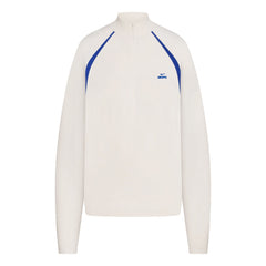 NikeSKIMS STRETCH KNIT LONG SLEEVE HALF ZIP | NSKM ACTV IVORY/NSKM COBALT FLAT ON A WHITE BACKGROUND | FLT