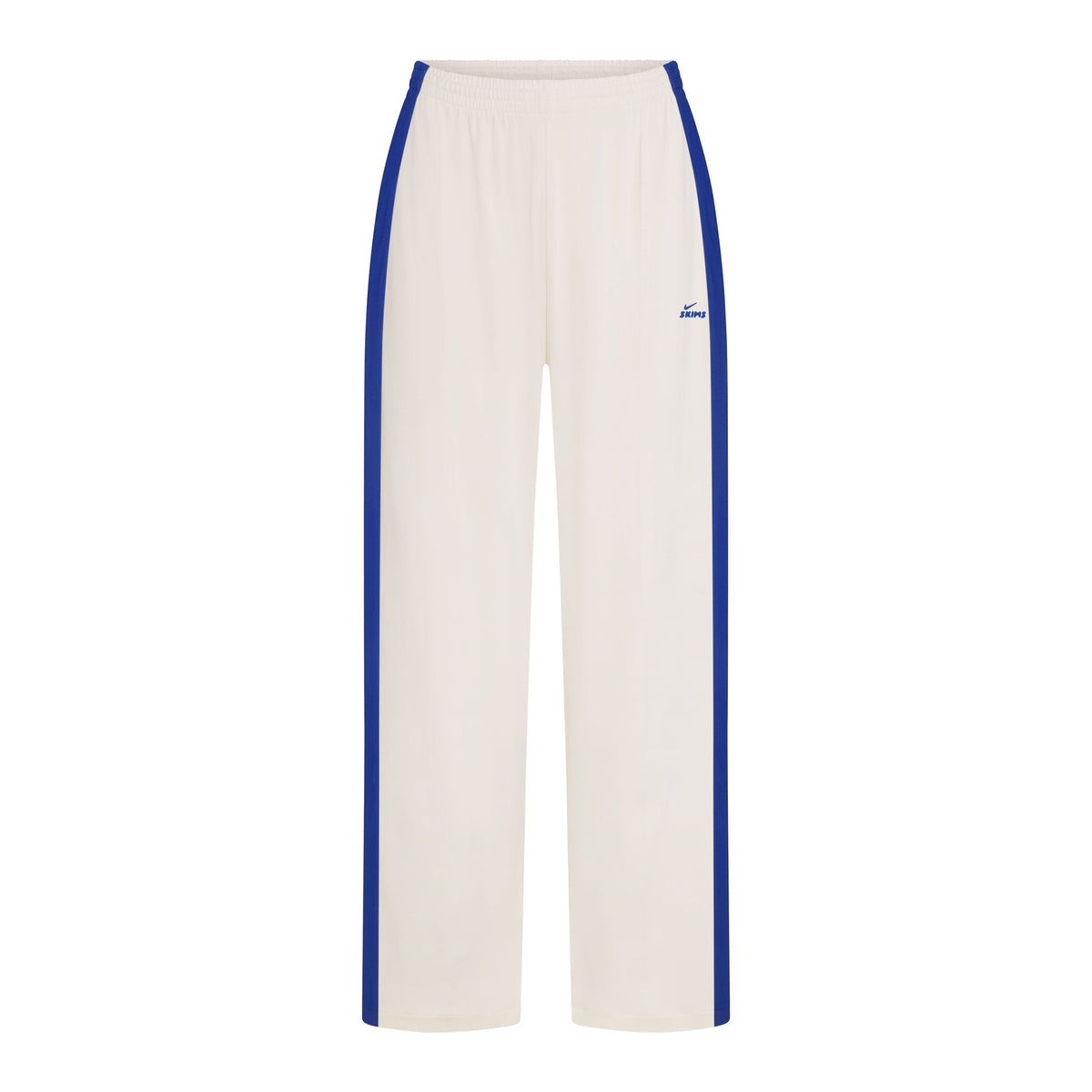 NikeSKIMS STRETCH KNIT WIDE LEG PANT | NSKM ACTV IVORY/NSKM COBALT FLAT ON A WHITE BACKGROUND | FLT@ | FOCUS: 0.0, 1.0, 0.9