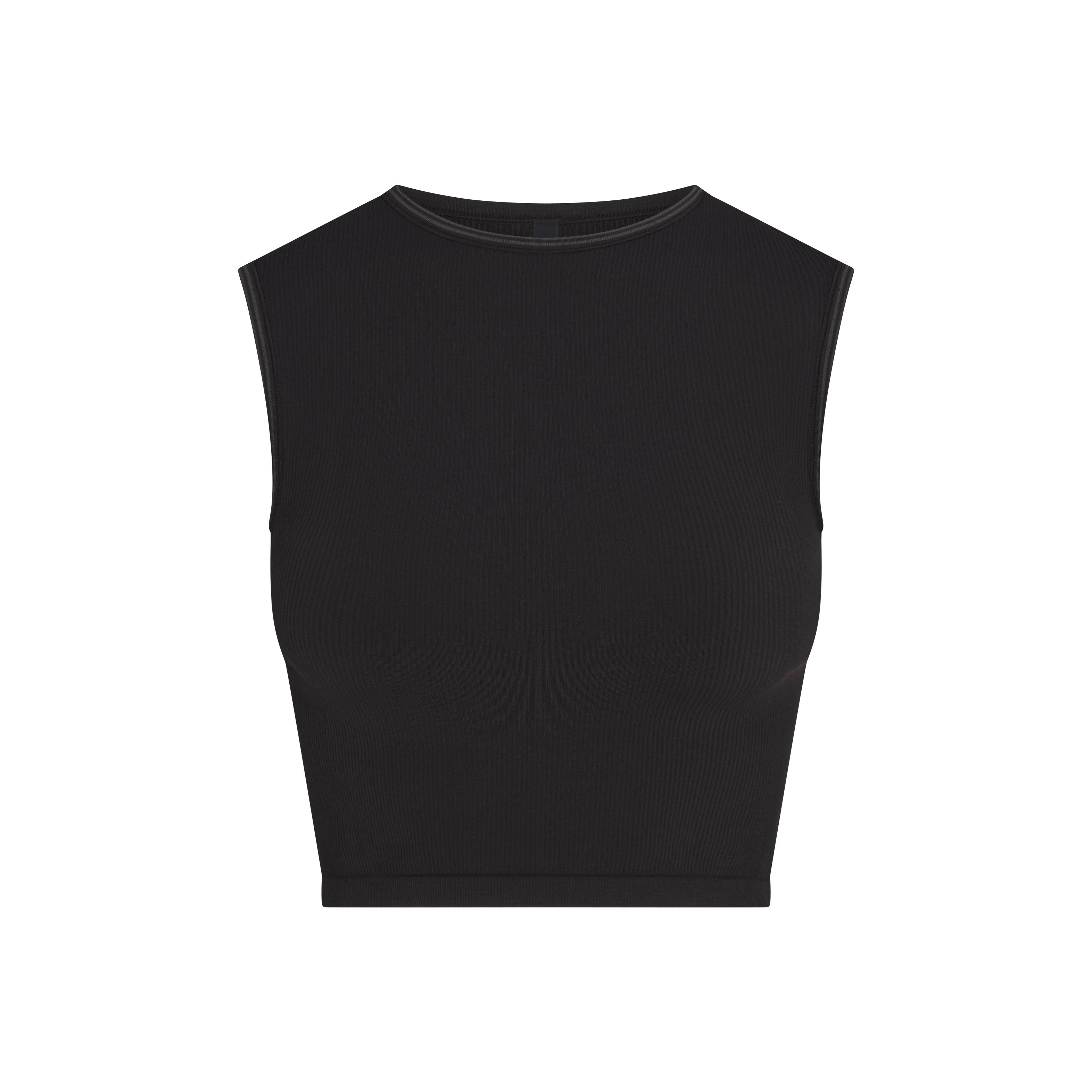 NikeSKIMS RIBBED SEAMLESS MUSCLE TANK | NSKM OBSIDIAN/NSKM ARMOR FLAT ON A WHITE BACKGROUND | FLT