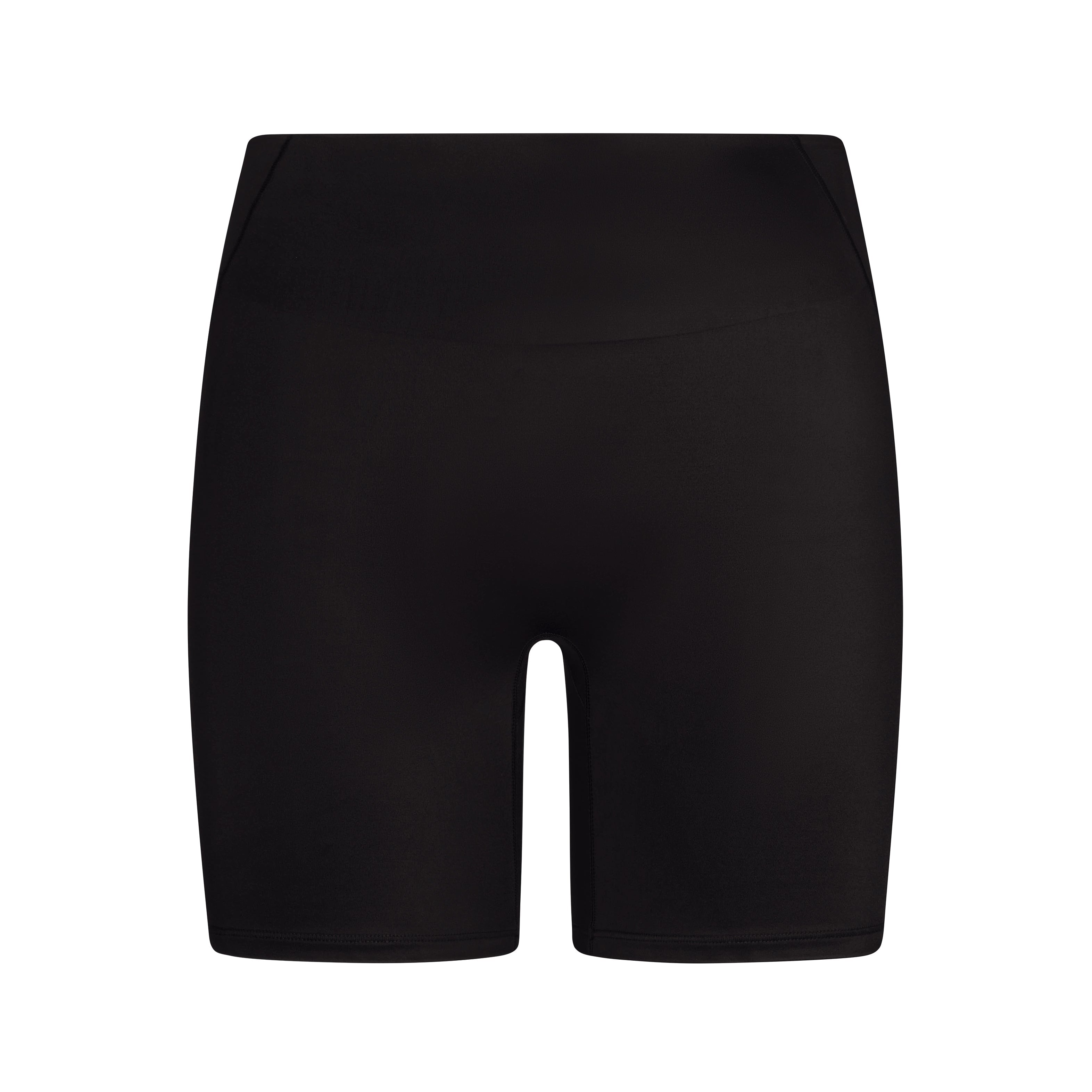 NikeSKIMS SHINE BONDED WAIST 5 INCH BIKER SHORT | NSKM OBSIDIAN FLAT ON A WHITE BACKGROUND | FLT