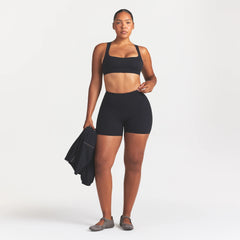 NikeSKIMS STUDIO STRETCH 5" BIKER SHORT | OBSIDIAN ON A MODEL FRONT VIEW @ | FOCUS: 0.0, 1.0, 0.9