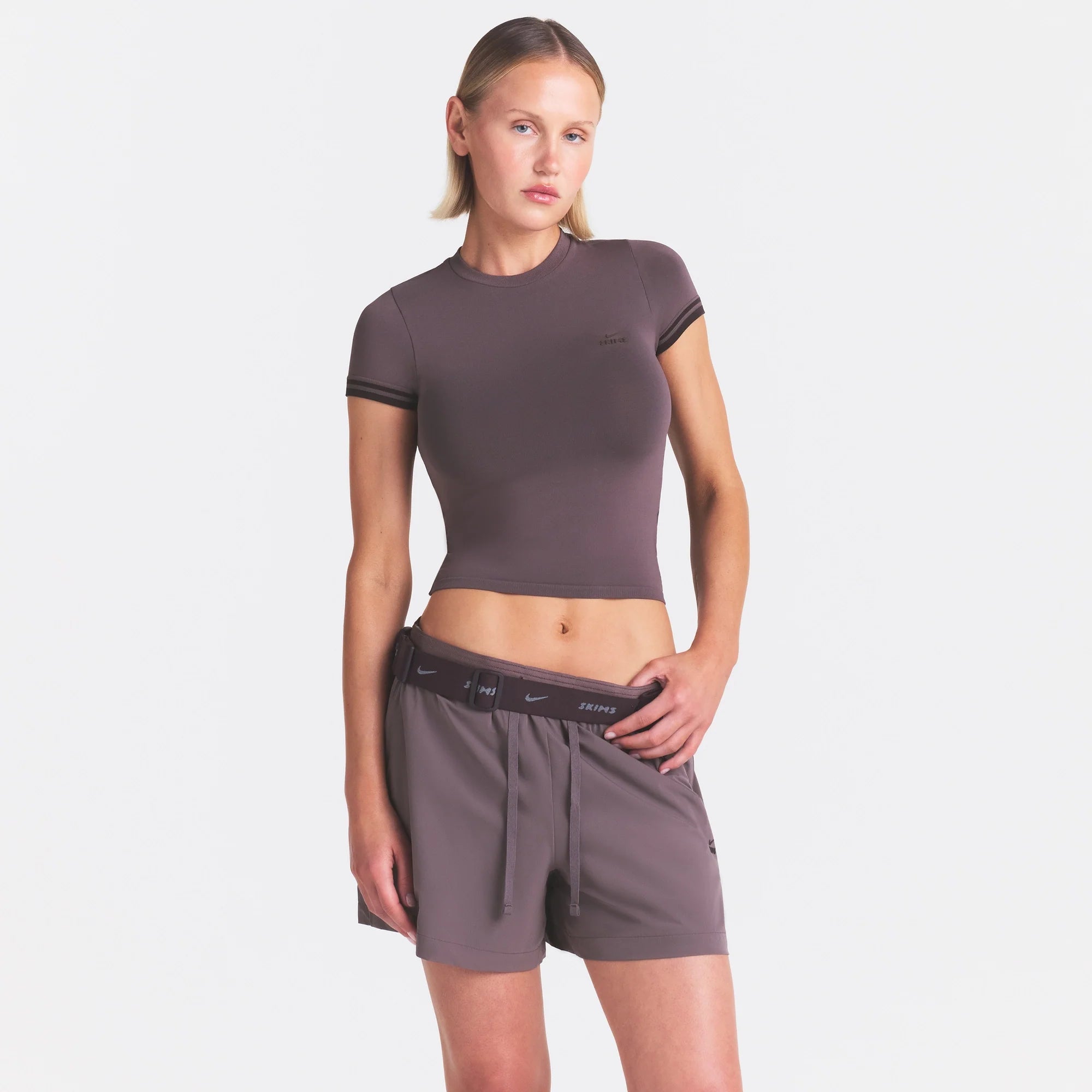 NikeSKIMS STRETCH NYLON 5" TRACK SHORT | RESIN ON A MODEL SIDE VIEW
