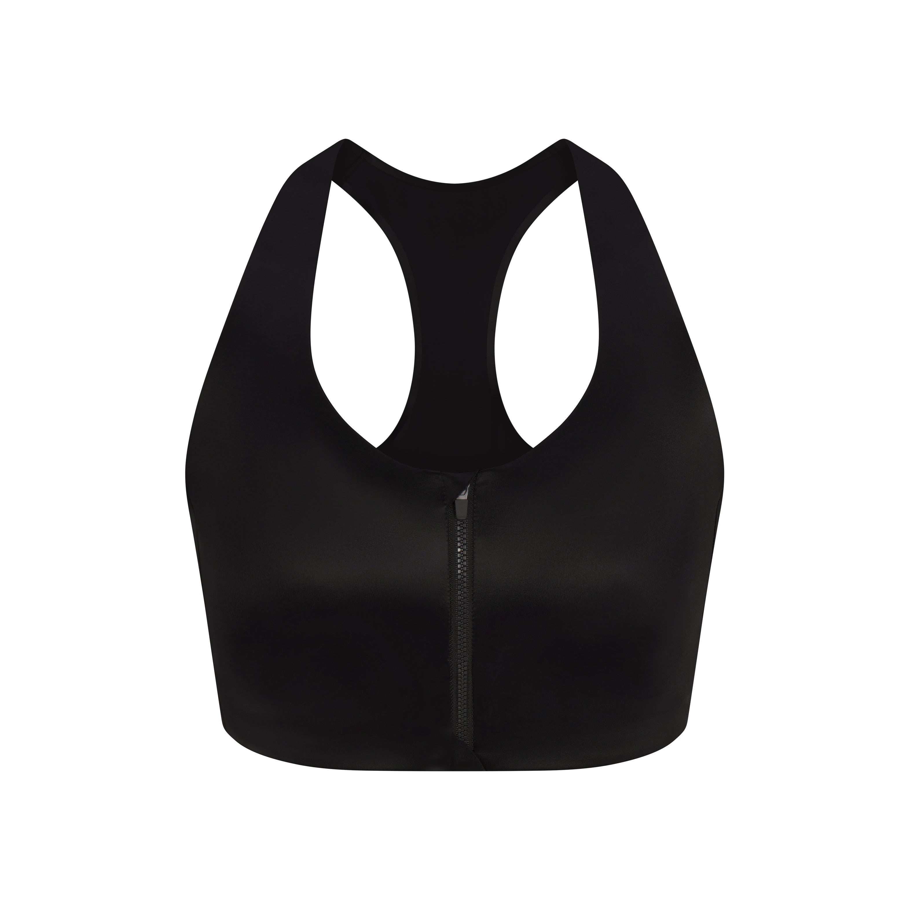 NikeSKIMS SHINE RACER BACK ZIP FRONT BRA | NSKM OBSIDIAN FLAT ON A WHITE BACKGROUND | FLT