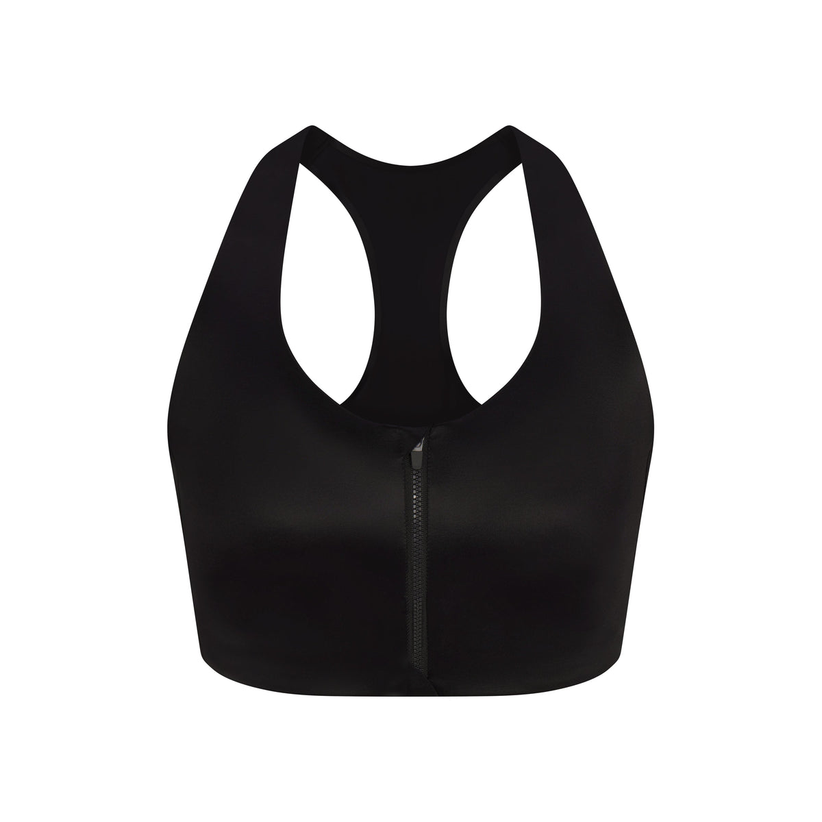 NikeSKIMS SHINE RACER BACK ZIP FRONT BRA | NSKM OBSIDIAN FLAT ON A WHITE BACKGROUND | FLT