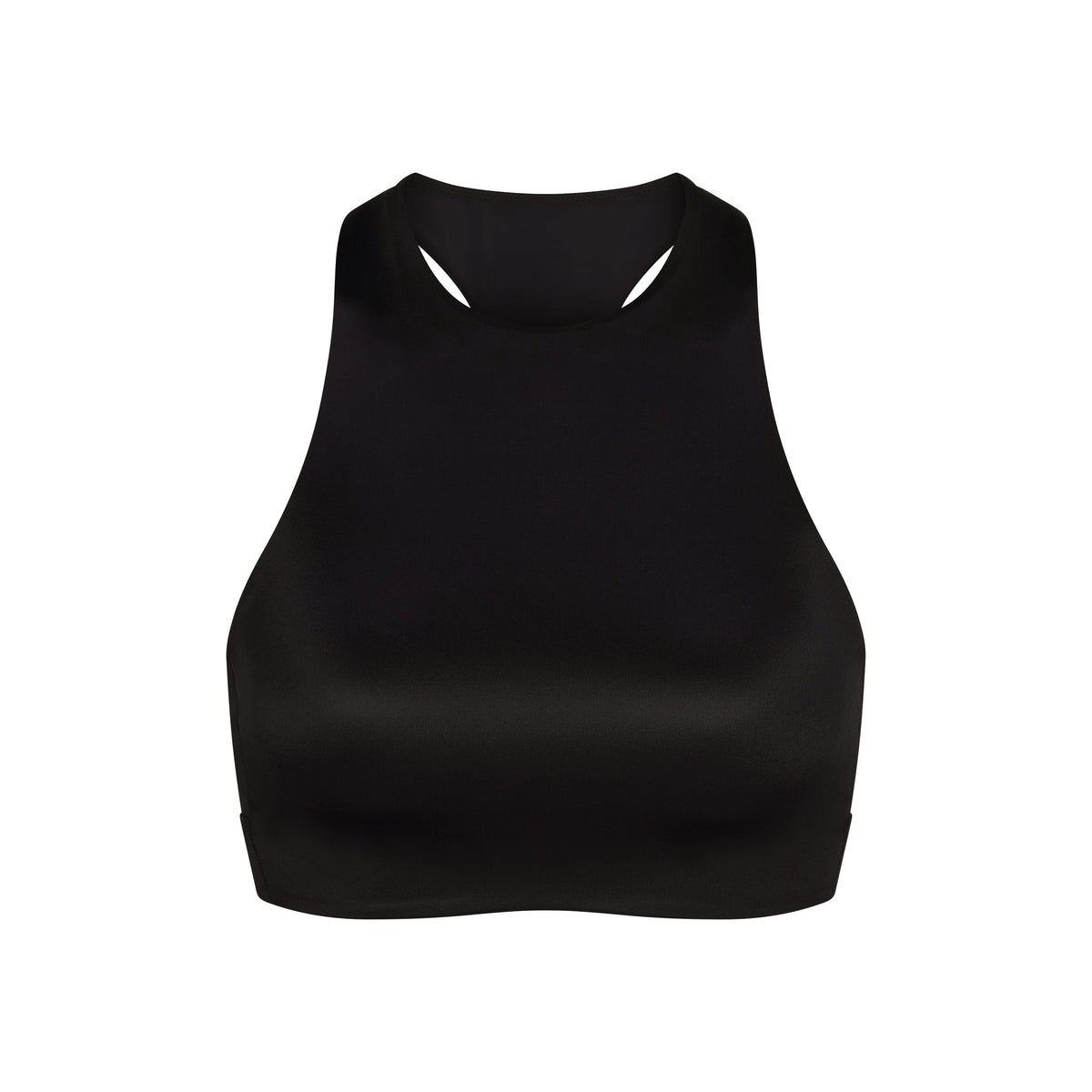 NikeSKIMS SHINE HIGH NECK BRA | NSKM OBSIDIAN FLAT ON A WHITE BACKGROUND | FLT