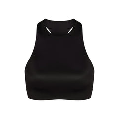 NikeSKIMS SHINE HIGH NECK BRA | NSKM OBSIDIAN FLAT ON A WHITE BACKGROUND | FLT