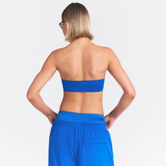NikeSKIMS SATIN SHINE BANDEAU BRA | COBALT ON A MODEL SIDE VIEW @ | FOCUS: 0.0, 1.0, 0.9