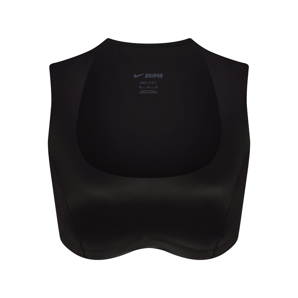 NikeSKIMS SHINE OPEN SCOOP BRA | NSKM OBSIDIAN FLAT ON A WHITE BACKGROUND | FLT