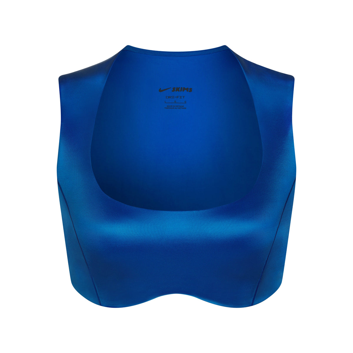 NikeSKIMS SATIN SHINE OPEN SCOOP BRA | NSKM COBALT FLAT ON A WHITE BACKGROUND | FLT