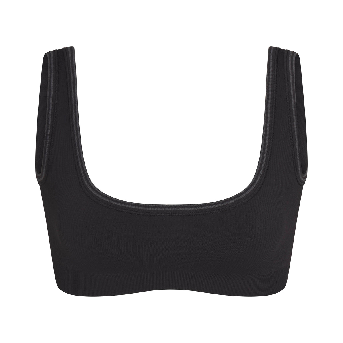 NikeSKIMS RIBBED SEAMLESS MICRO SCOOP BRA | OBSIDIAN FLAT ON A WHITE BACKGROUND | FLT