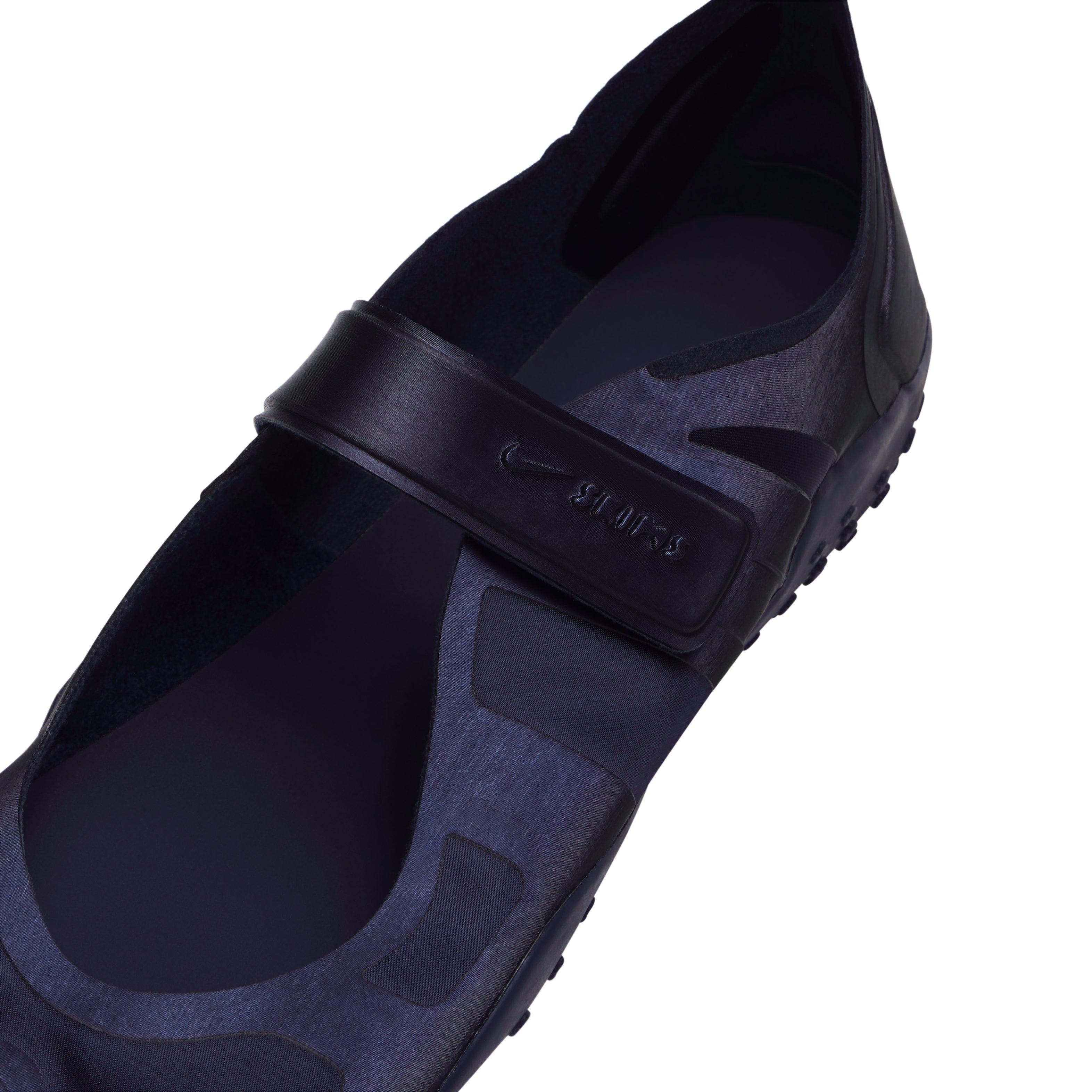 NikeSKIMS FOOTWEAR RIFT SATIN | NAVY FLAT ON A WHITE BACKGROUND