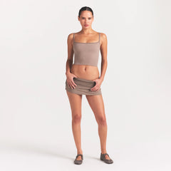 NikeSKIMS RIBBED SEAMLESS CAMI | DRIFTWOOD ON A MODEL FRONT VIEW @ | FOCUS: 0.0, 1.0, 0.9
