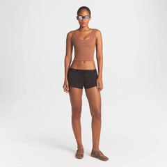 NikeSKIMS MATTE DOUBLE STRAP SCOOP TANK | CAROB BROWN ON A MODEL FRONT VIEW @ | FOCUS: 0.0, 1.0, 0.9