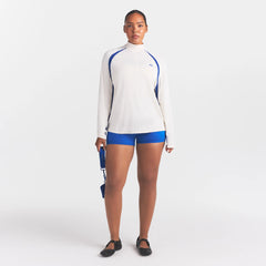 NikeSKIMS STRETCH KNIT LONG SLEEVE HALF ZIP | IVORY ON A MODEL FRONT VIEW @ | FOCUS: 0.0, 1.0, 0.9