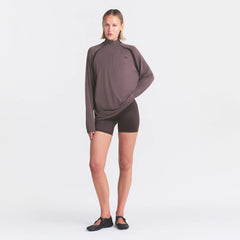 NikeSKIMS STRETCH KNIT LONG SLEEVE HALF ZIP | RESIN ON A MODEL FRONT VIEW @ | FOCUS: 0.0, 1.0, 0.9