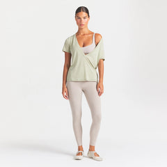 NikeSKIMS PERFORMANCE COTTON BLEND SHORT SLEEVE V-NECK TOP | TALC ON A MODEL FRONT VIEW @ | FOCUS: 0.0, 1.0, 0.9
