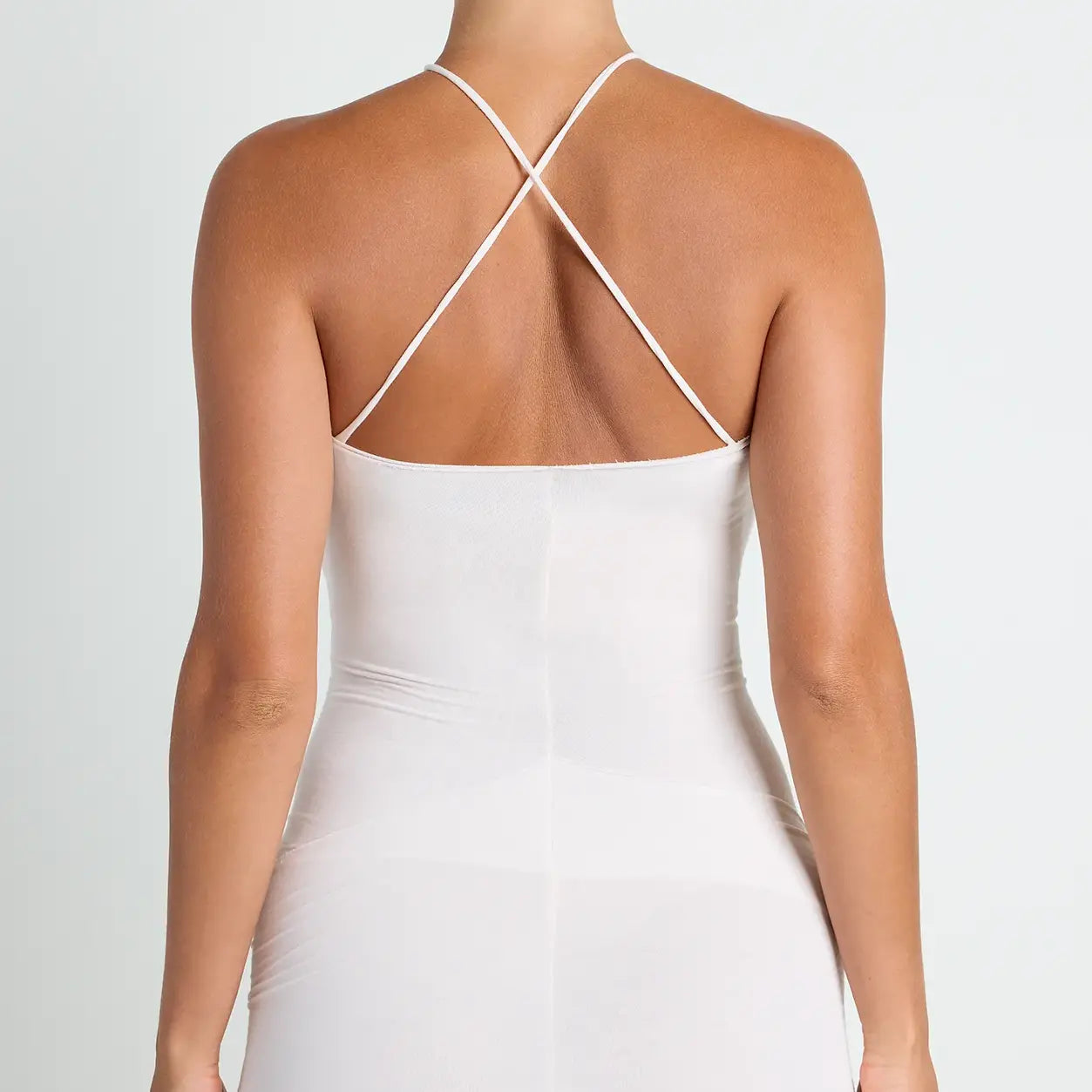 VETTESE X SKIMS SHEER MODAL LONG DRESS | ECRU ON A MODEL BACK VIEW| FOCUS: 0.0, 1.0, 0.9 @ | FOCUS: 0.0, 1.0, 0.9