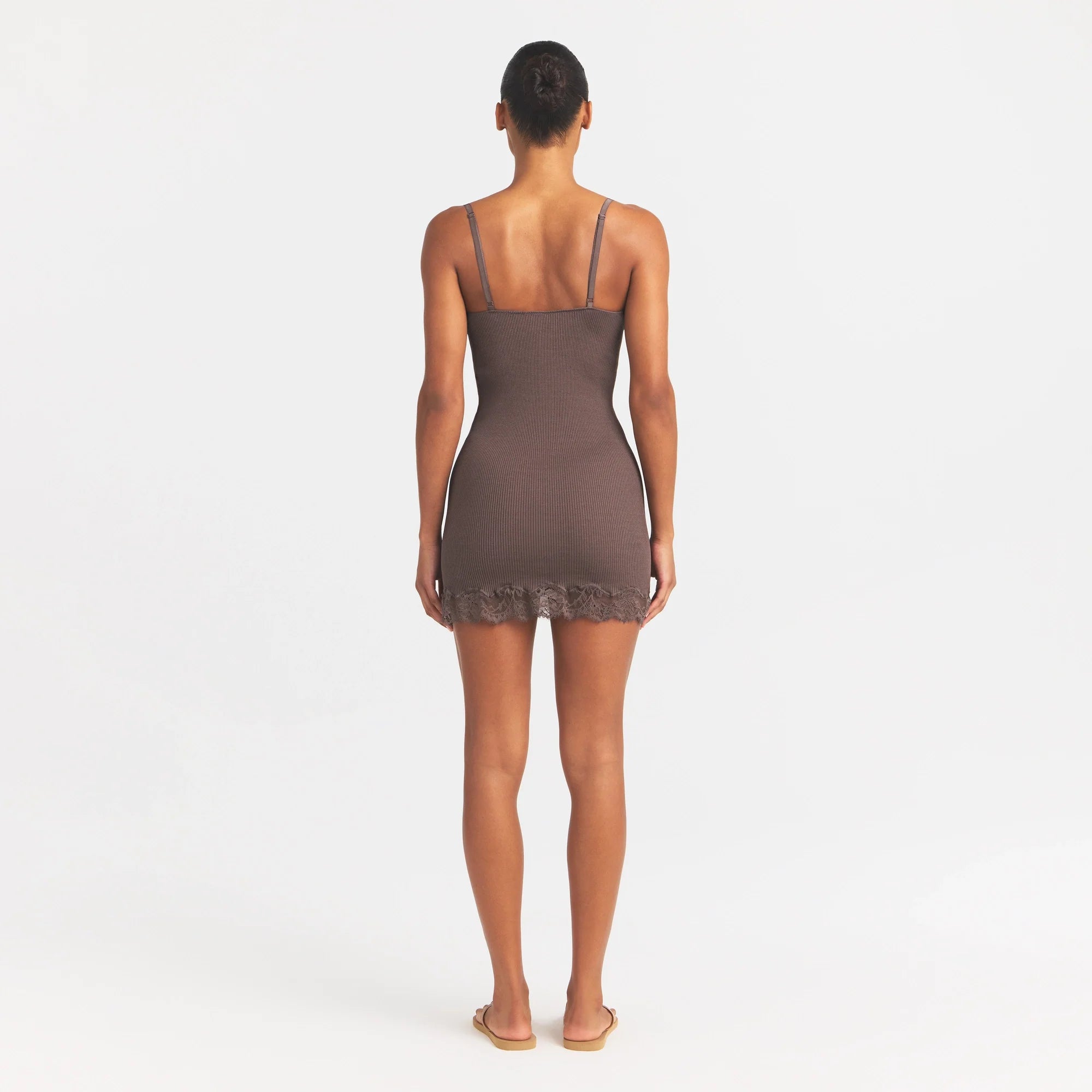 RIB KNIT LACE MINI DRESS | AMETHYST ON A MODEL FRONT VIEW @ | FOCUS: 0.0, 1.0, 0.9