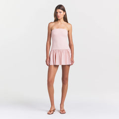 COTTON POPLIN MINI TUBE DRESS | DUSTY PINK ON A MODEL FRONT VIEW @ | FOCUS: 0.0, 1.0, 0.9