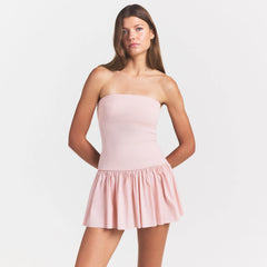 COTTON POPLIN MINI TUBE DRESS | DUSTY PINK ON A MODEL SIDE VIEW @ | FOCUS: 0.0, 1.0, 0.9